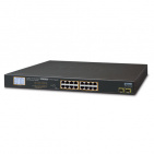 Gigabit Switch Planet GSW-1820VHP, 16-Port 10/100/1000T 802.3at PoE + 2-Port 1000X SFP with LCD PoE Monitor (300W PoE Budget, Standard/VLAN/Extend mode)