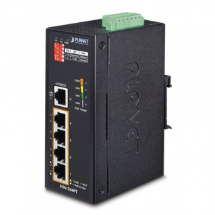 Industrial Fast Ethernet Switch Planet ISW-504PT, IP40, 4-Port 10/100TX 802.3at PoE + 1-Port 10/100TX, -40 to 75 C, 12V~48V DC power boost, 120W PoE budget, Standard/VLAN/250m Extend mode фото 875