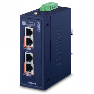 Industrial PoE++ Injector Planet IPOE-270, IP30, 2-Port Multi-gigabit 802.3bt, 180 Watts budget, PoE Usage LED, 10M/100M/1G/2.5G/5G speed, -40 to 75 C, dual 48V~56V DC фото 902