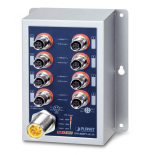 Industrial PoE+ Switch Planet ISW-808PT-M12A, IP50-rated, 8-Port 10/100TX M12 802.3at, -40~75 degrees C, dual 12~56V power boost фото 900